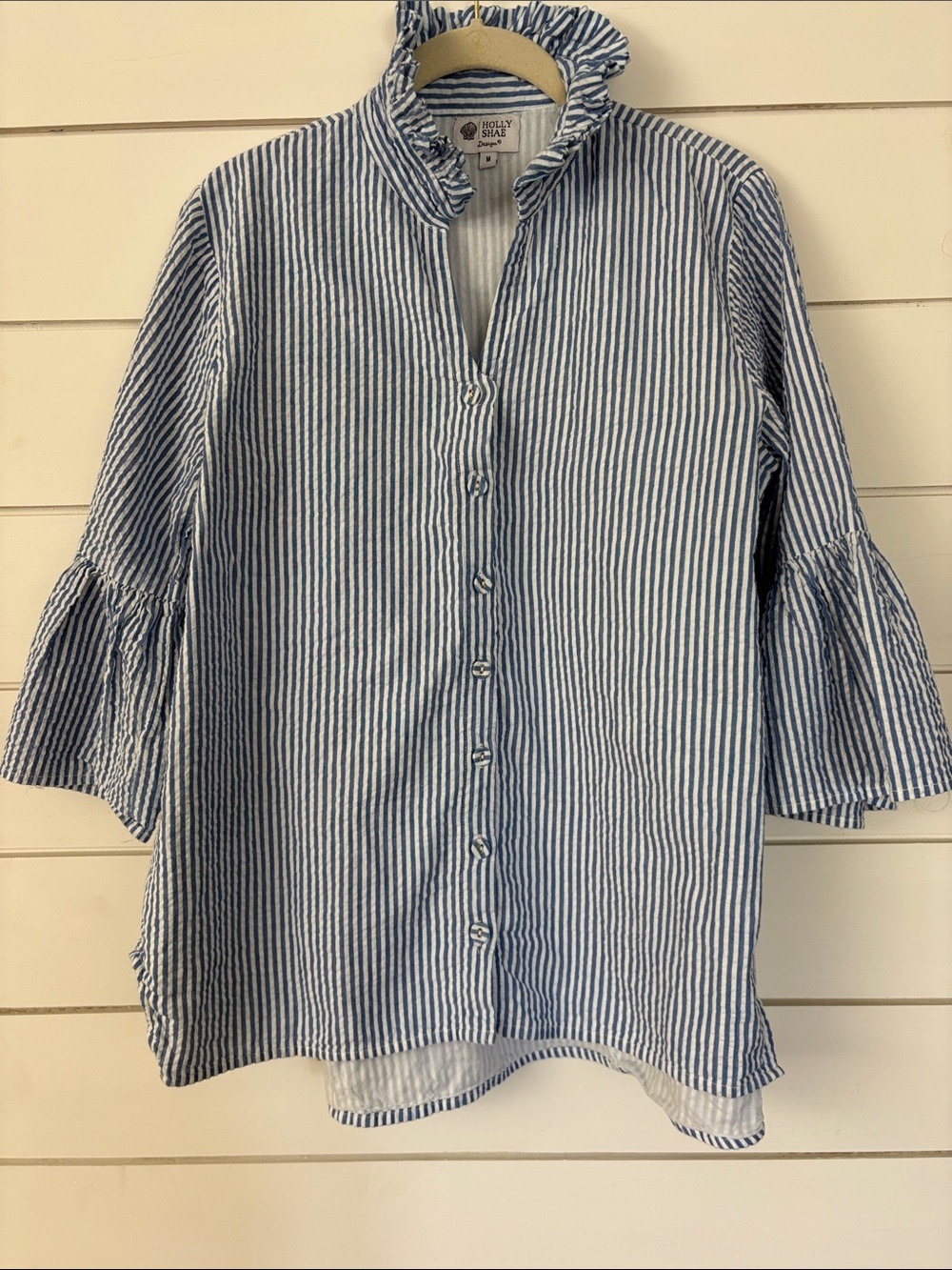 Holly Shae Blue and White Striped Button-Front Shirt size M